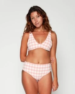 Brasilia High Waist Bikini Bottom - Alba -Seea Shop Brasilia Alba Pink White Plaid Pattern Bikini Swim Suit 13