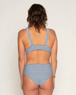 Brasilia Reversible Bikini Bottom - Navy Stripe -Seea Shop Brasilia Navy Stripe Blue White Striped Pattern Reversible Bikini Swim Suit Sun Protection 36