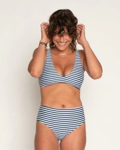 Brasilia Reversible Bikini Bottom - Navy Stripe -Seea Shop Brasilia Navy Stripe Blue White Striped Pattern Reversible Bikini Swim Suit Sun Protection 42