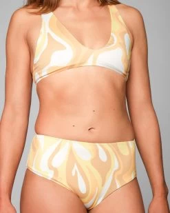 Brasilia Reversible Bikini Top - Solaris -Seea Shop Brasilia Solaris Swirl Pattern Yellow Reversible Bikini Swim Suit Sun Protection 13