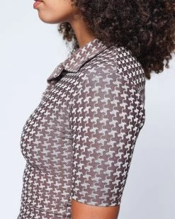 Bridgette Top - Mustang -Seea Shop Bridgette Mustang Brown Plaid Top Polo Collar Rashguard 2