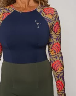 Dara Surf Suit - Genoa -Seea Shop Dara Genoa Blue Green Floral Pattern Long Sleeve Surf Suit UV Protection Swim Suit 1