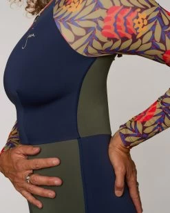 Dara Surf Suit - Genoa -Seea Shop Dara Genoa Blue Green Floral Pattern Long Sleeve Surf Suit UV Protection Swim Suit 2