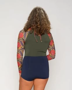 Dara Surf Suit - Genoa -Seea Shop Dara Genoa Blue Green Floral Pattern Long Sleeve Surf Suit UV Protection Swim Suit 3