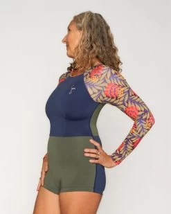 Dara Surf Suit - Genoa -Seea Shop Dara Genoa Blue Green Floral Pattern Long Sleeve Surf Suit UV Protection Swim Suit 4