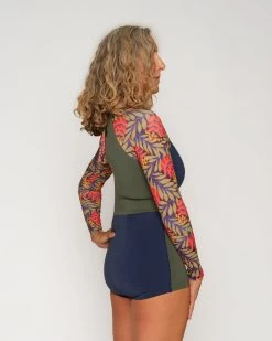 Dara Surf Suit - Genoa -Seea Shop Dara Genoa Blue Green Floral Pattern Long Sleeve Surf Suit UV Protection Swim Suit 5