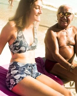 Emma Swim Short - Gaia -Seea Shop Emma Gaia Blue White Floral Pattern Swim Suit Shorts Bottoms 3